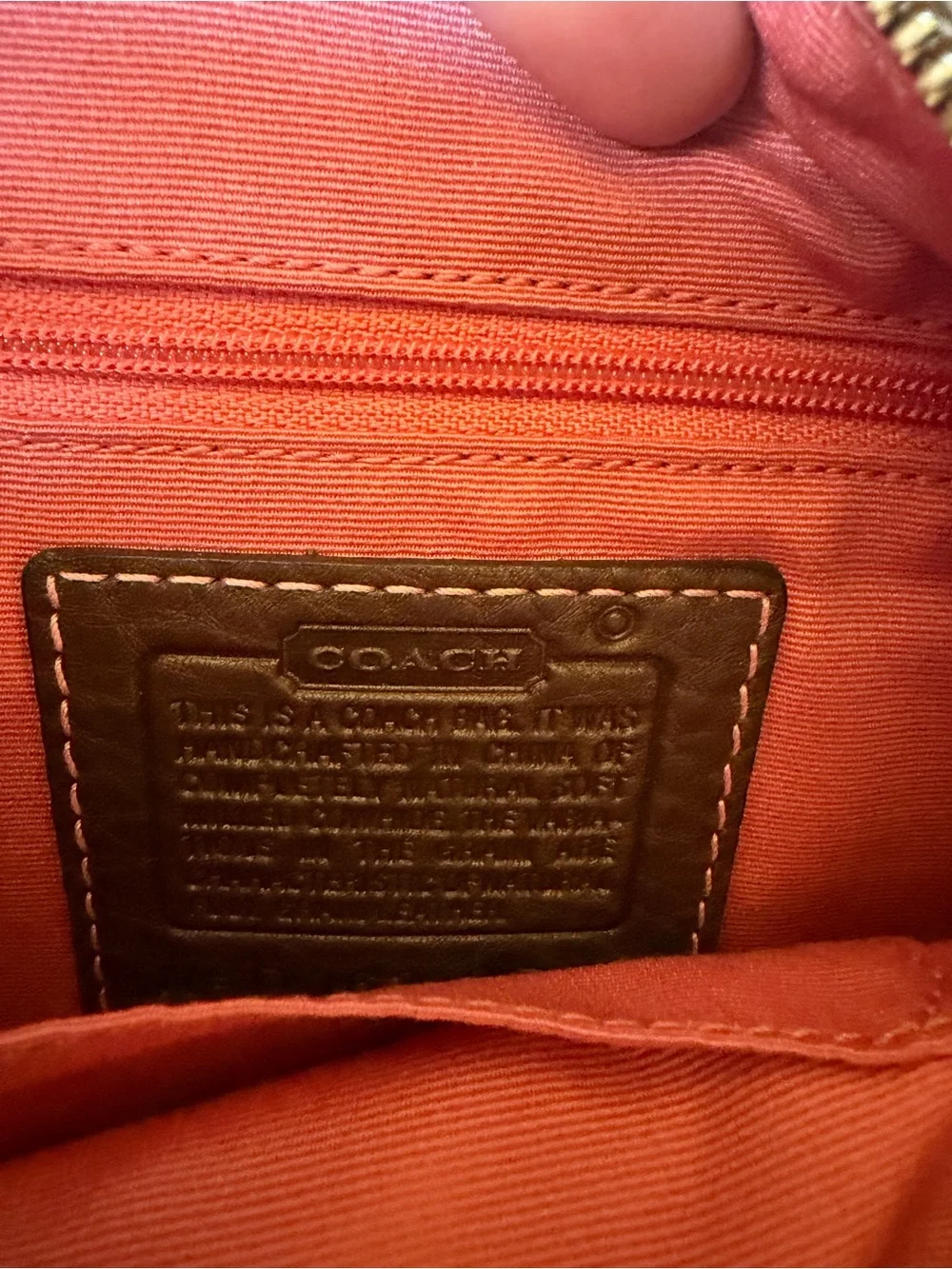 Coach Brown Leather Shoulder Bag with Tan Strap and Pink Topstitching